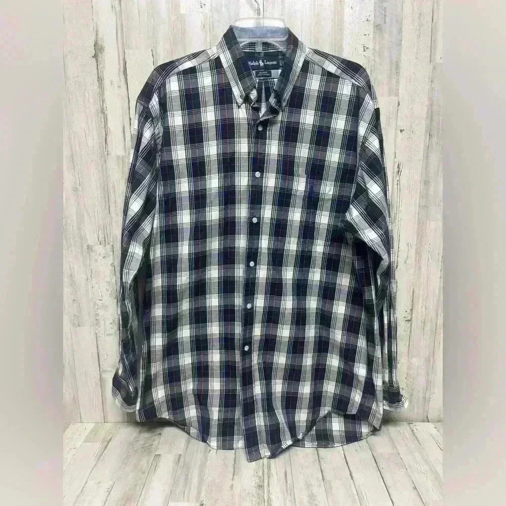 Ralph Lauren Mens Medium Blaire 100% Cotton Button Shirt Plaid